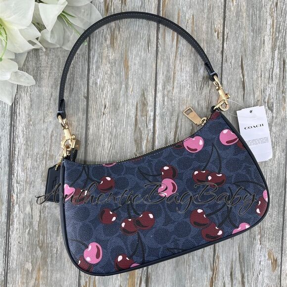 Authentic Coach Teri Shoulder Bag In Blue Signature Canvas With Cherry Print - Picture 3 of 6